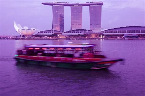 Marina Bay Sands Hotel And Artscience Museum From Merlion Point Marina