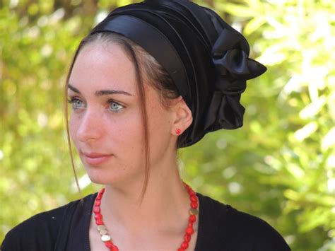 Black Stretched Satin Turban Sinar Tichel Hair Snood Head Etsy