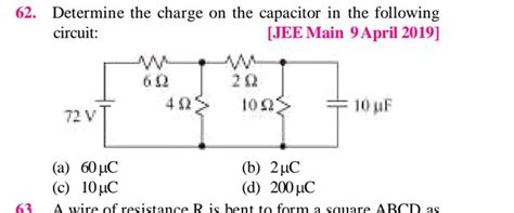 Determine The Charge On The Capacitor In The Following Circuit [jee Main