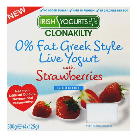 Irish Yogurts Clonakilty 0 Fat Greek Style Live Yogurt With Strawberry