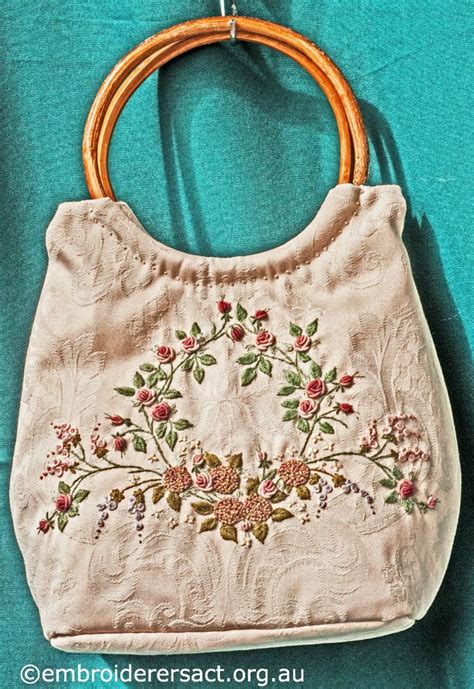 Embroidered Cream Bag Stitched By Marjorie Gilby Embroidered Bag