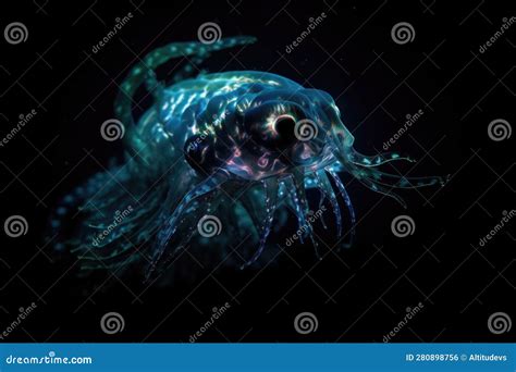 Deep Sea Creature Swimming In The Darkness Of The Deep Its