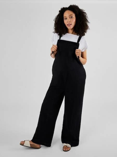 Wide Leg Maternity Linen Dungarees In Black Q57280 £46