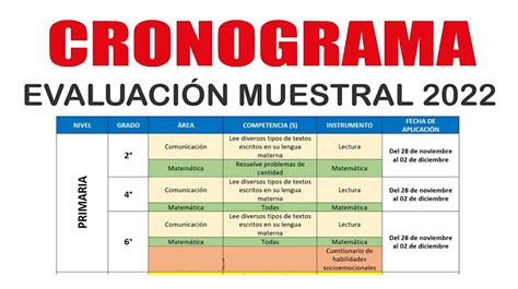 Cronograma Para La Evaluaci N Muestral Para Primaria Y Secundaria