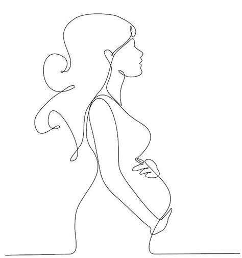 Un Dessin Continu De Femme Enceinte Bonne Jeune M Re Tenant Son Ventre