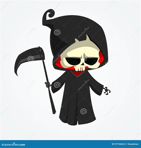 Grim Reaper Cartoon Character With Scythe Isolated On A White Background Cute Death Character