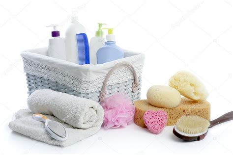 Materiais De Higiene Pessoal - Cesta de produtos de higiene pessoal com gel de chuveiro — Fotografias ...