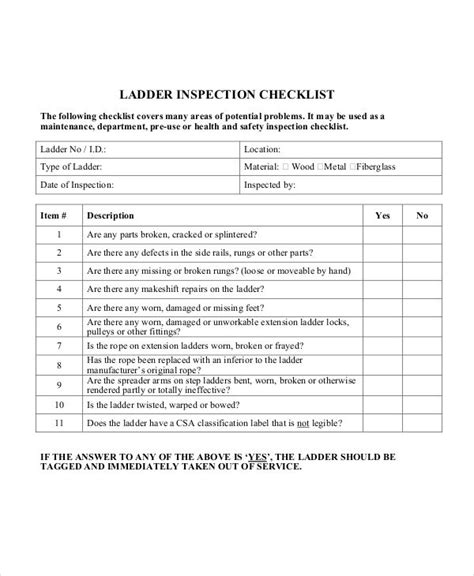 Osha Ladder Inspection Checklist