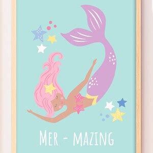 Personalised Mermaid Print Set Kids Bedroom Poster, Childrens Playroom ...