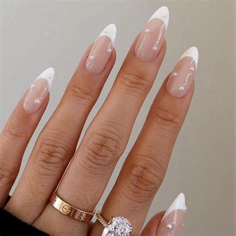 Kireida Lot de 24 faux ongles en acrylique blanc nacré pour femmes et