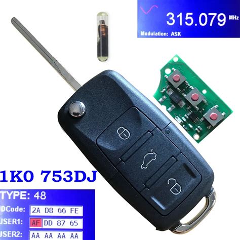 New 3 Buttons 315MHz ID48 Chip Flip Remote Control Key Fob 1J0 959 753