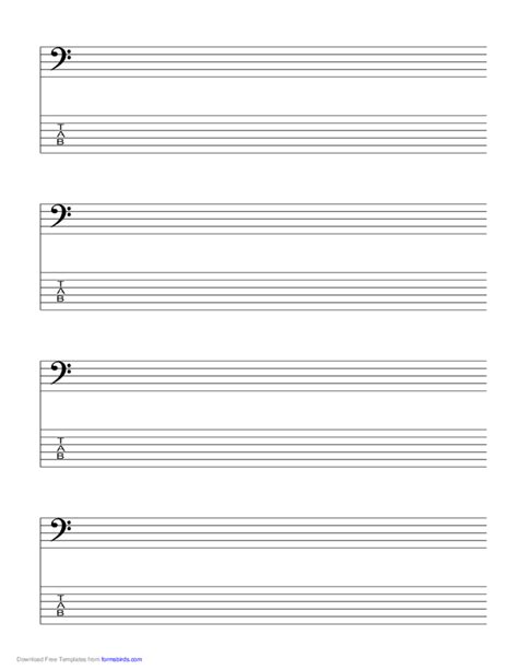 Staff And Tablature Bass Clef 6 Lines Music Paper Free Download