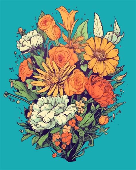 Premium Vector Beautiful Flower Bouquet Vector Illustration Of Colorful Bouquet Of Different