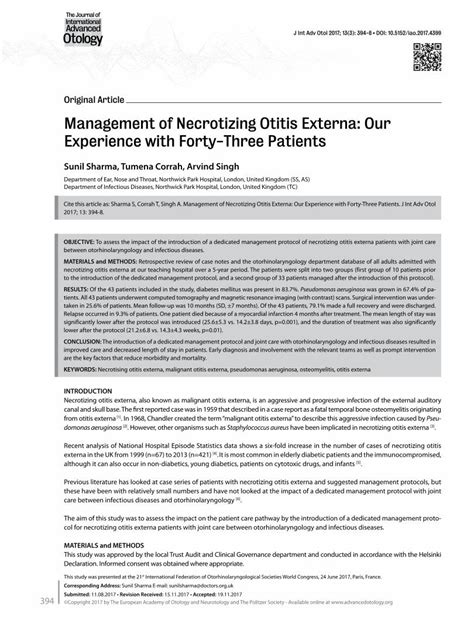 (PDF) Management of Necrotizing Otitis Externa: Our … · Necrotizing otitis externa, also known ...