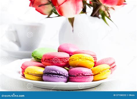 Macaroons in gift box stock photo. Image of coffee, plate - 37158222