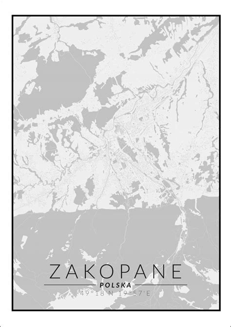 Zakopane Mapa Czarno Bia A Plakat Oficjalne