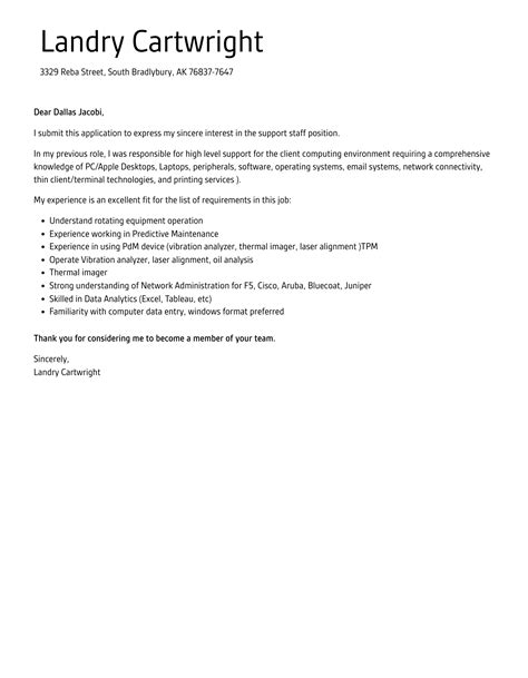 Support Staff Cover Letter Velvet Jobs