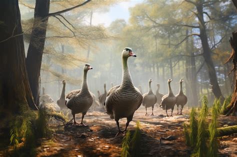 Imagen de grupo de gansos en el bosque animales de granja ilustración