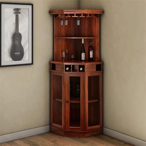 Solid Wood Corner Liquor Display Cabinet With Wine Storage Corner