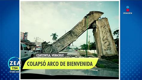 VIDEO Colapsa arco de bienvenida en Coatzintla Veracruz Vídeo