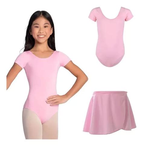 Collant Meia Manga Saia Balé Ballet Infantil Rosa preto