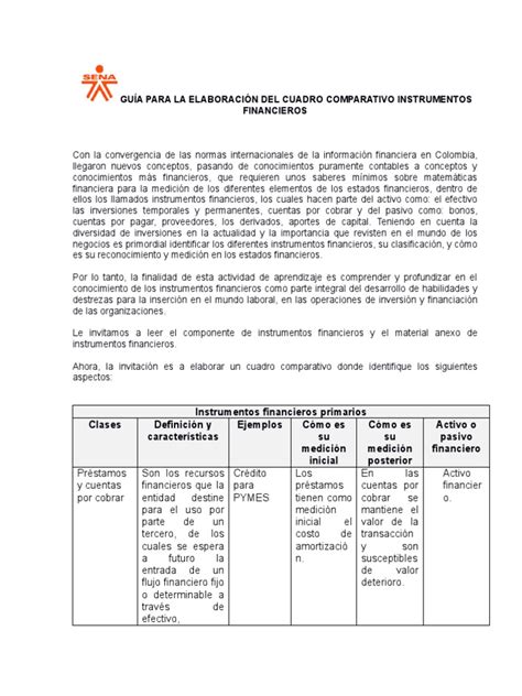 Anexo 11 Cuadro Comparativo Instrumentos Financieros Pdf Compartir