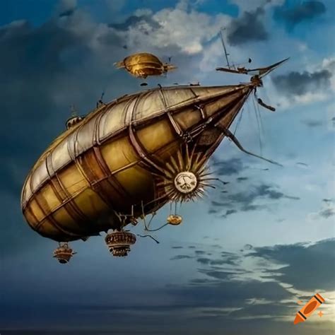 Steampunk Airship Soaring In The Sky On Craiyon