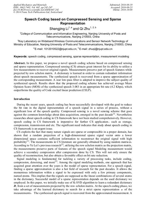 Speech Coding Based On Compressed Sensing And Sparse Representation