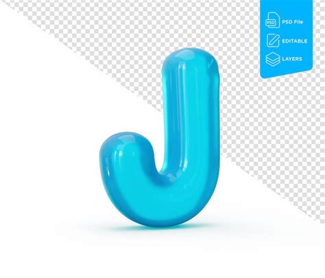 Premium Psd Aqua Blue Jelly J Letter Isolated On White Background 3d