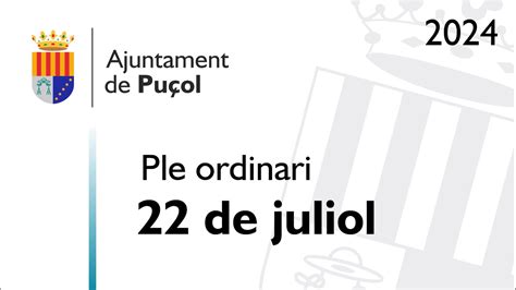 Ple Ordinari Del 22 De Juliol De 2024 YouTube