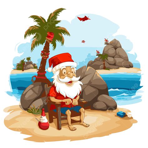 Papá Noel En La Playa PNG Sticker Clipart Santa Claus Sentado En La