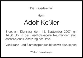 Traueranzeigen Von Adolf Kessler Trauer HNA De