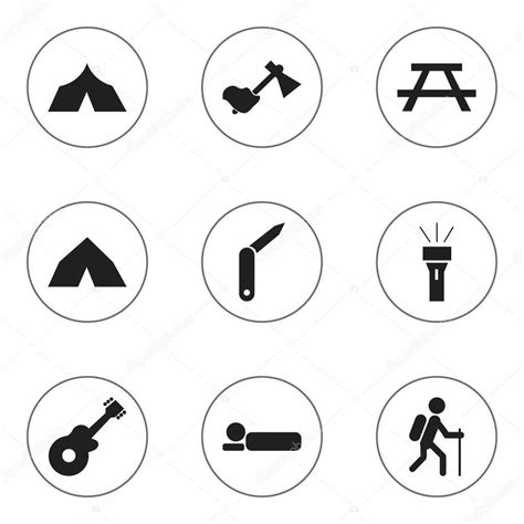 Set de 9 iconos de camping editables Incluye símbolos como el tipi la