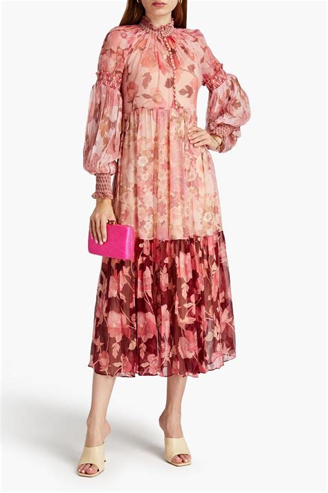 Zimmermann Floral Print Silk Crepon Midi Dress The Outnet