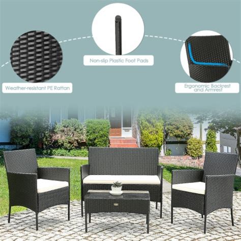 Gymax 4pcs Patio Rattan Conversation Set Outdoor Furniture Set W