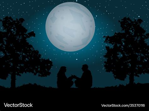 Couple Sitting Under Moonlight And Starry Sky Vector Image