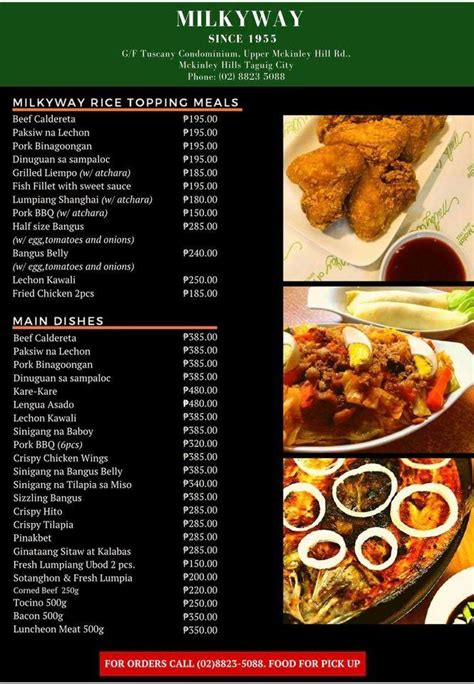 Menu at Milky Way restaurant, Taguig