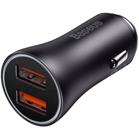 Зарядно устройство за автомобил Baseus, 2 x USB, 60 W, Сив - eMAG.bg