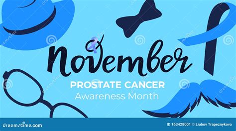 Blue November Prostate Cancer Awareness Month Banner Mustache Hat