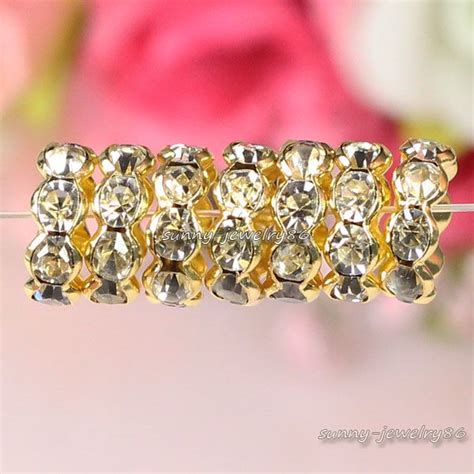 Gold Plated Czech Crystal Rhinestone Wavy Rondelle Spacer Beads 4mm 6mm