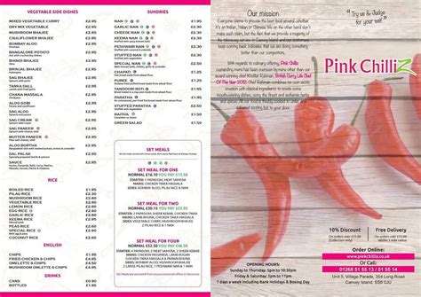 Menu At Pink Chilliz Restaurant Canvey Island Long Rd