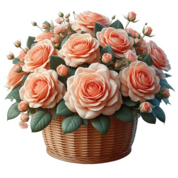 Basket Of Pink Roses Pink Roses Basket Flowers PNG Transparent Image