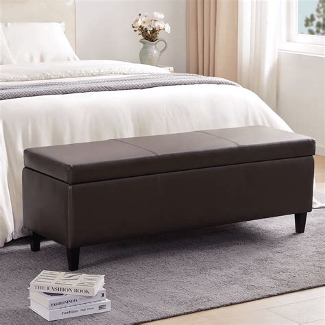 Huimo 50 3 Rectangular Faux Leather Storage Ottoman Bench Large