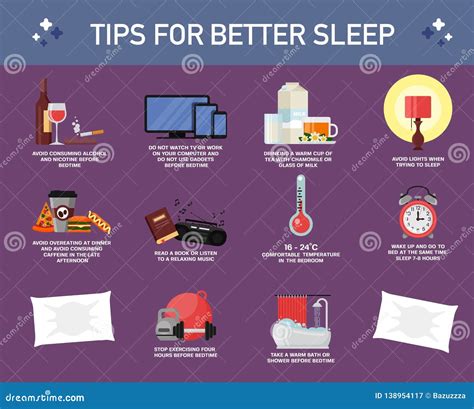 Tips For Better Sleep Vector Flat Style Design Illustration Stock