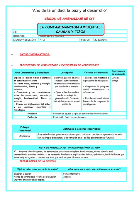 Ses Cyt Mart Contaminaci N Ambiental Sesi N De Aprendizaje