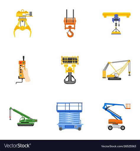 Lifting Equipment Icon Set Flat Style Royalty Free Vector