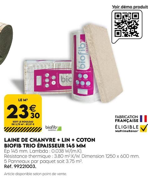 Promo Biofib laine de chanvre lin coton biofib trio épaisseur 145