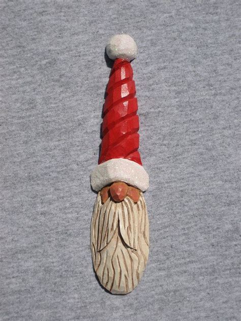 Hand Carved Handmade Santa Tree Ornament Wood Carving Icicle Christmas