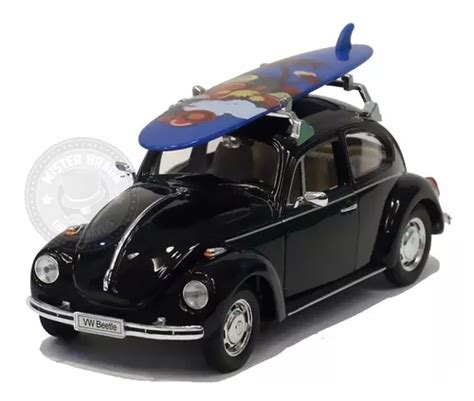 Miniatura Volkswagen Fusca C Prancha Surf Preto Welly 1 24