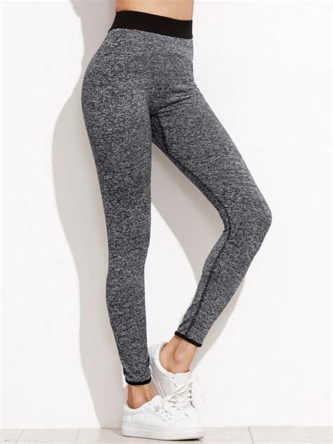 Grey Marled Knit Contrast Waist Leggings Marled Knit Grey Leggings